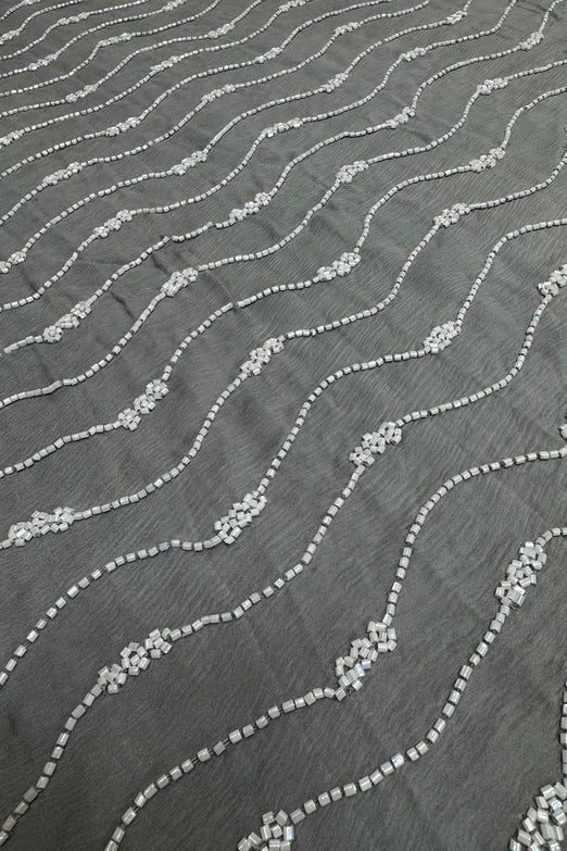 Gray Sequin & Beads on Silk Chiffon JEC-192-6