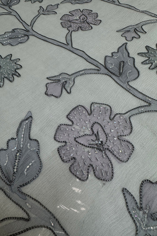 Silver Gray Sequin & Beads on Silk Chiffon JEC-194-1