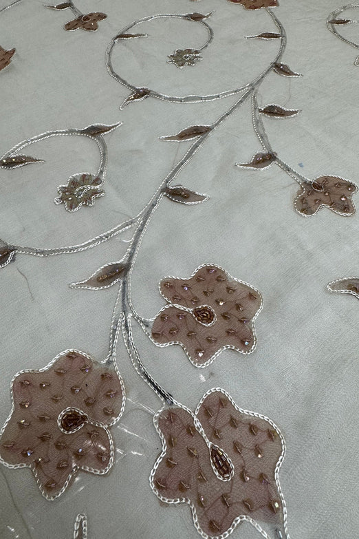 Taupe Sequin & Beads on Silk Chiffon JEC-194