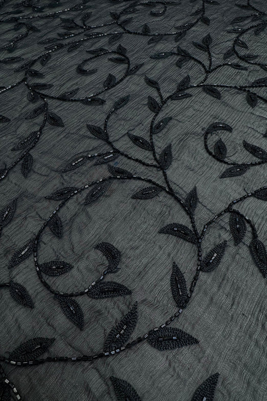 Graphite Sequin & Beads on Silk Chiffon JEC-196-3