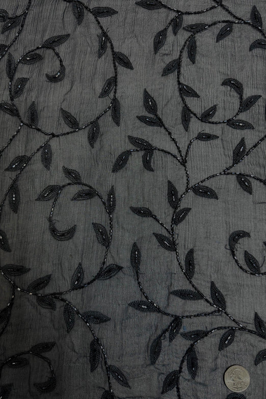 Graphite Sequin & Beads on Silk Chiffon JEC-196-3