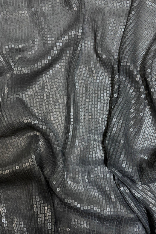 Silver Sequin & Beads on Silk Chiffon JEC-198-01