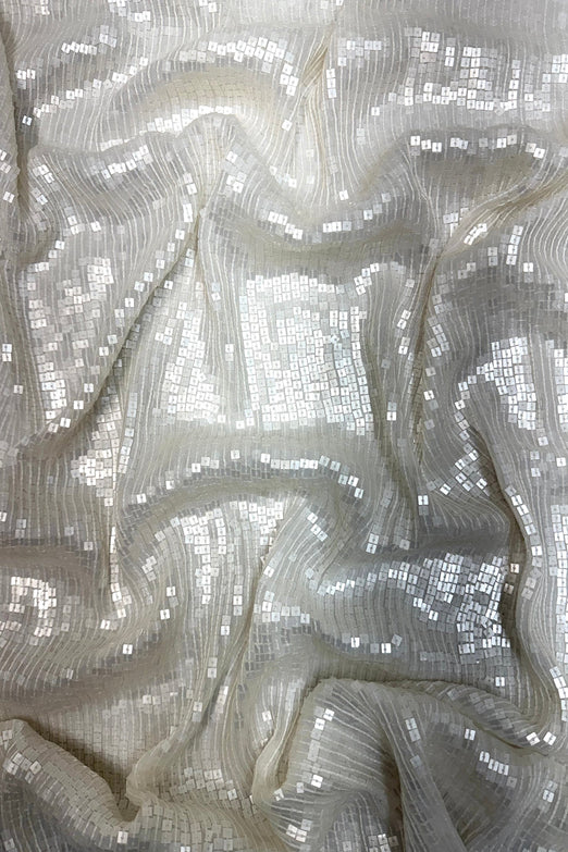 White Sequin & Beads on Silk Chiffon JEC-198-03