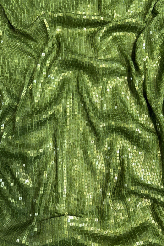 Apple Green Sequin & Beads on Silk Chiffon JEC-198-05