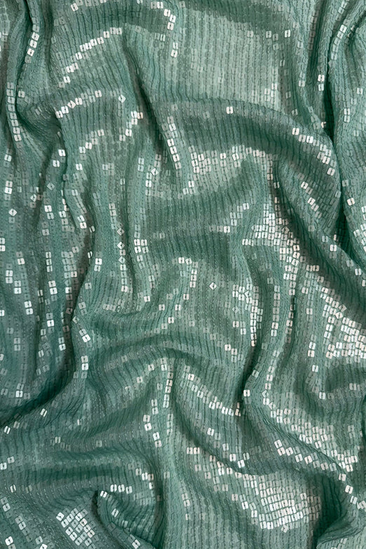 Aqua Sequin & Beads on Silk Chiffon JEC-198-12