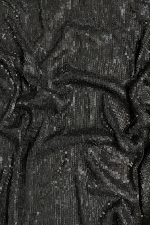 Shiny Black Sequin & Beads on Silk Chiffon JEC-198-13