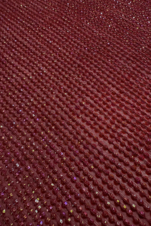 Dark Red Sequin & Beads on Silk Chiffon JEC-200-07