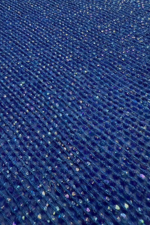 Sapphire Blue Sequin & Beads on Silk Chiffon JEC-200-09