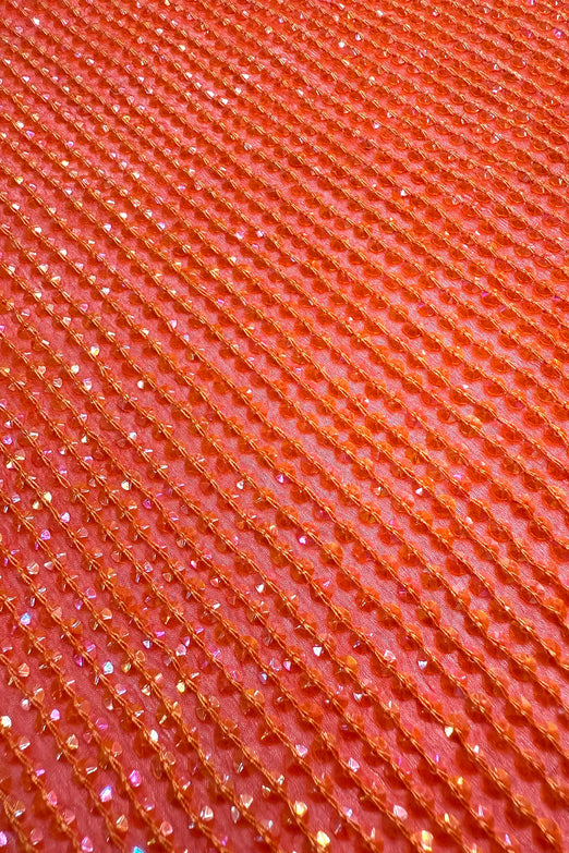Red Orange Sequin & Beads on Silk Chiffon JEC-200-13
