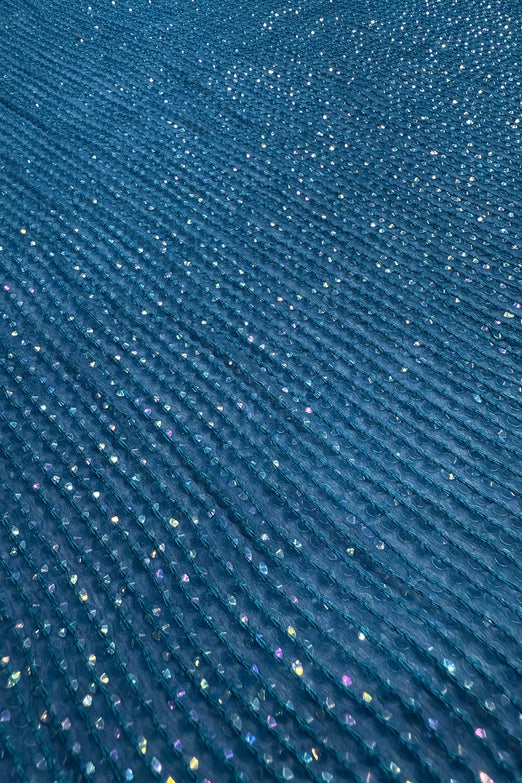 Lake Blue Sequin & Beads on Silk Chiffon JEC-200-23