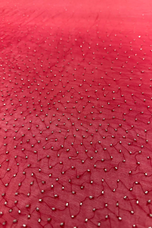 Red Ombre Sequin & Beads on Silk Chiffon JEC-201-03