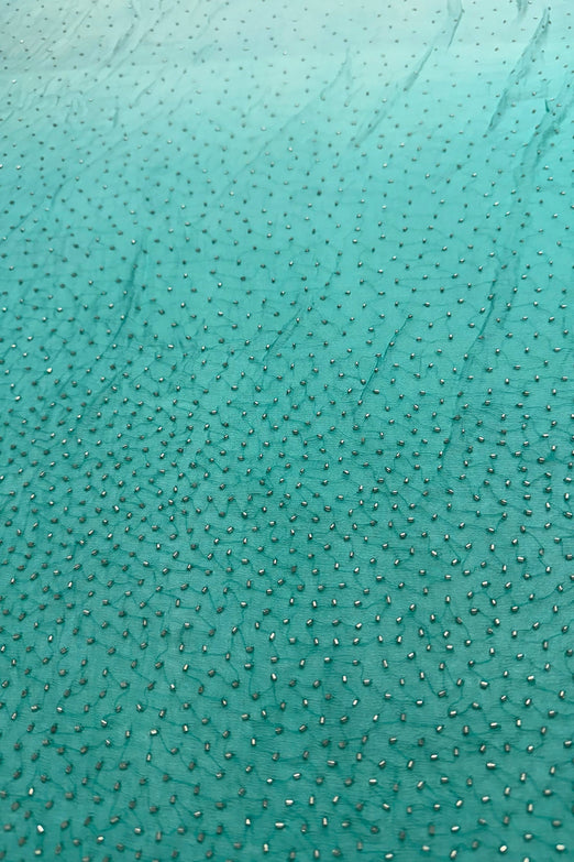 Aqua Ombre Sequin & Beads on Silk Chiffon JEC-201-10