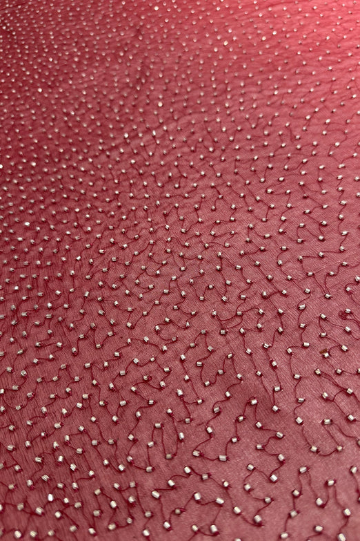 Red Ombre Sequin & Beads on Silk Chiffon JEC-201-11
