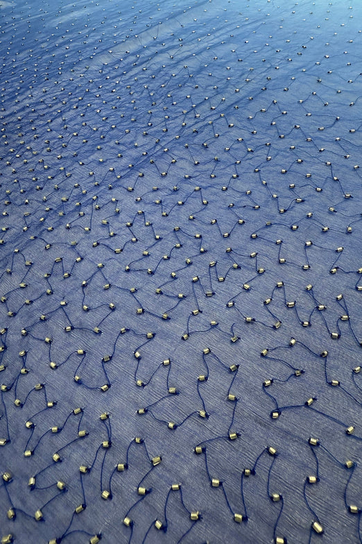 Blue Ombre Sequin & Beads on Silk Chiffon JEC-201-12