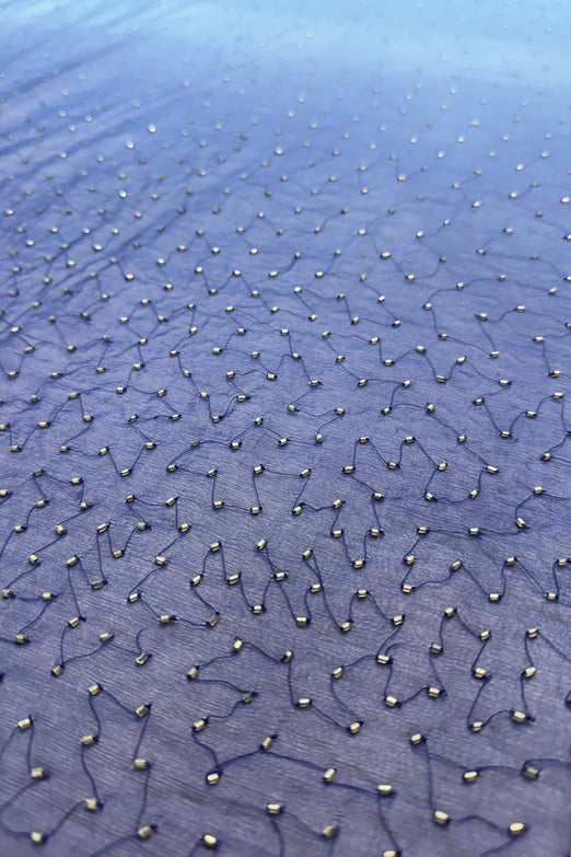 Blue Ombre Sequin & Beads on Silk Chiffon JEC-201-12