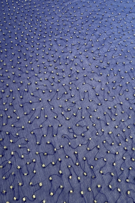 Sapphire Blue Ombre Sequin & Beads on Silk Chiffon JEC-201-13