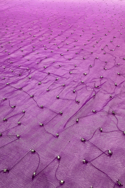 Purple Ombre Sequin & Beads on Silk Chiffon JEC-201-14