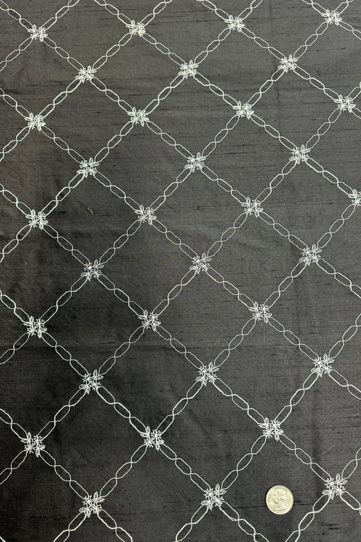 Black/White Embroidered Dupioni Silk