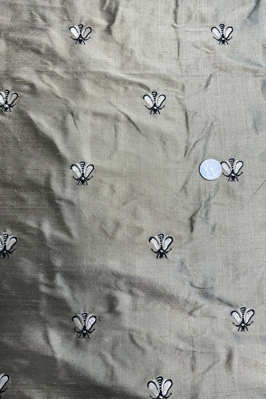 Butterfly on Light Gold Shantung Embroidered Dupioni Silk
