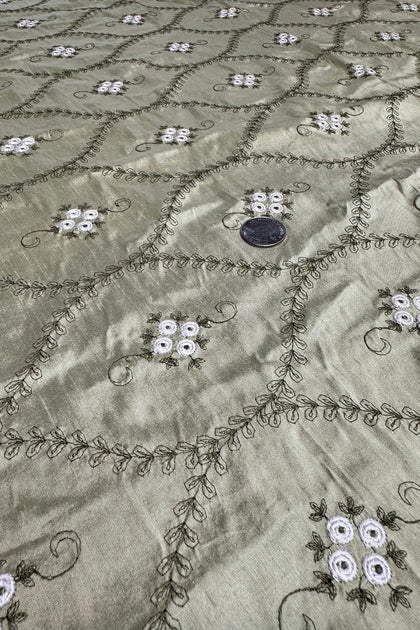 Red Dots on Black Shantung Embroidered Dupioni Silk main image 1