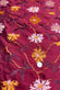Orange Light Pink Flowers on Wine Shantung Embroidered Dupioni Silk