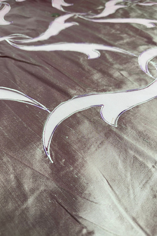 Light Purple Shantung Cut on Tulle Embroidered Dupioni Silk
