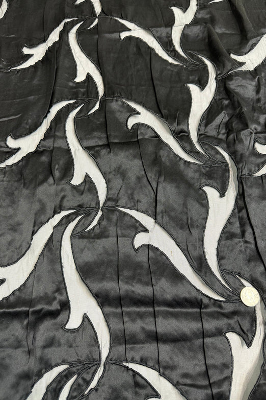 Black Crepe Cut on Tulle Embroidered Dupioni Silk