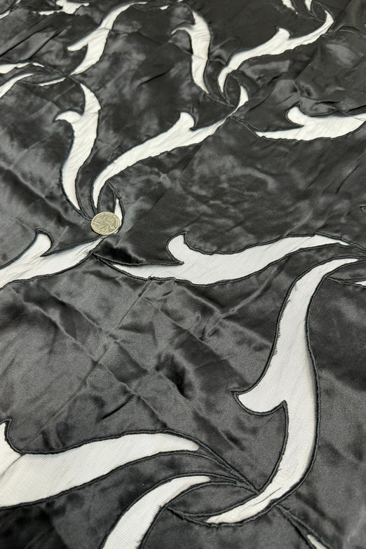 Black Crepe Cut on Tulle Embroidered Dupioni Silk