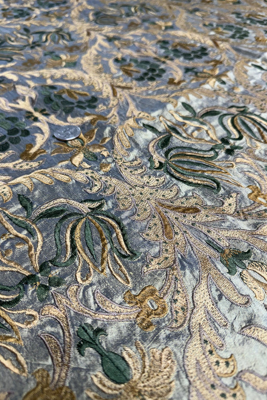Gold Nature Brocade on Gold Shantung Embroidered Dupioni Silk