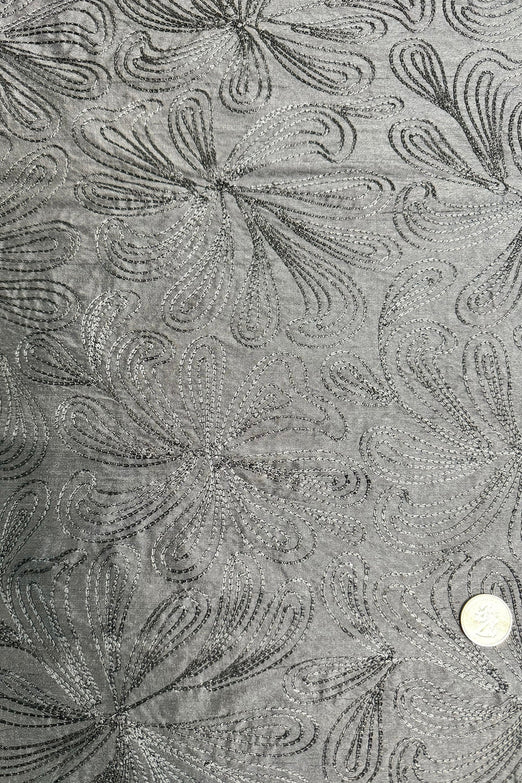 Black Embroidered Dupioni Silk