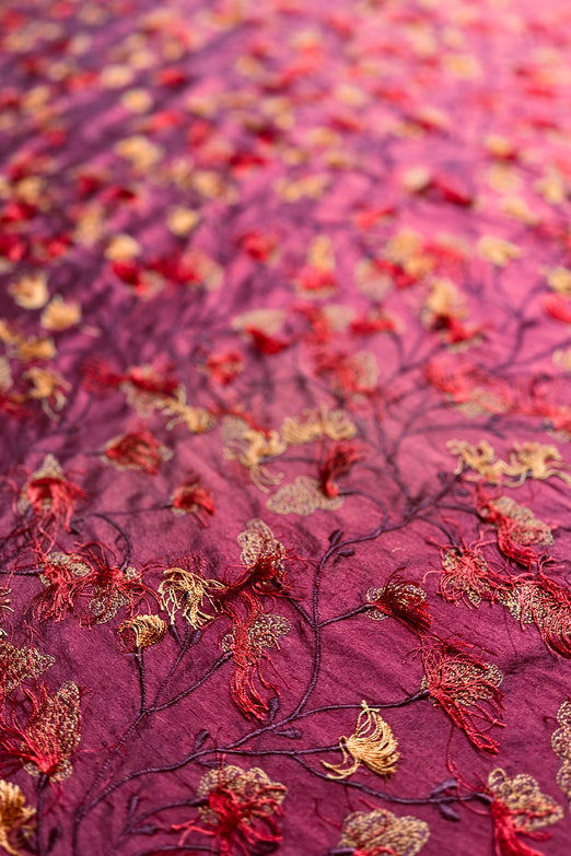 Sangria/Red/Gold Embroidered Dupioni Silk