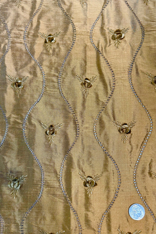 Tobacco Brown Embroidered Dupioni Silk