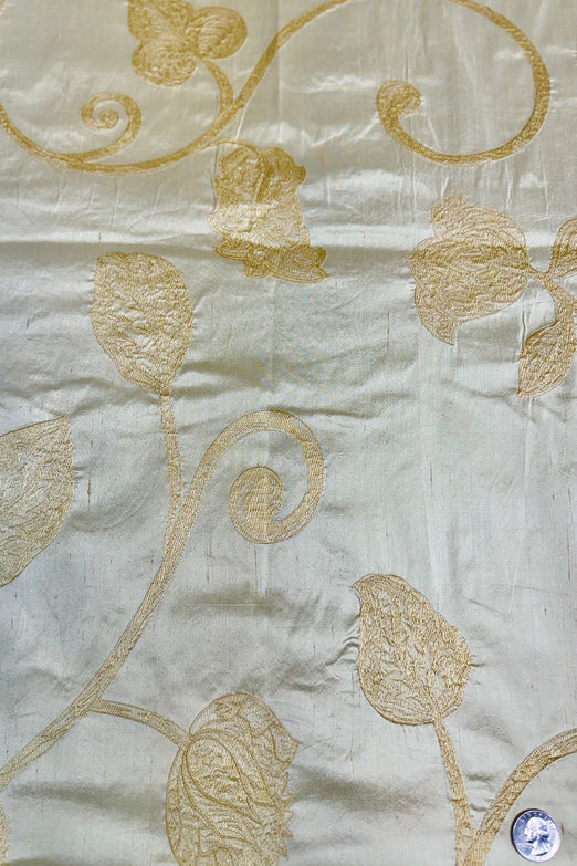 Beige/Gold Embroidered Dupioni Silk