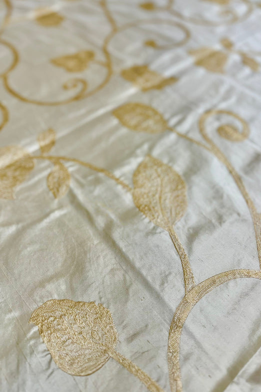 Beige/Gold Embroidered Dupioni Silk