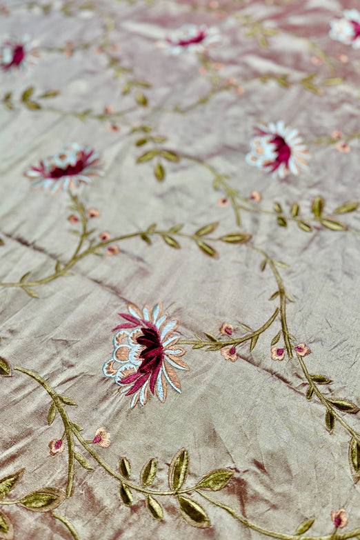 Red Gold/Multicolor Embroidered Dupioni Silk