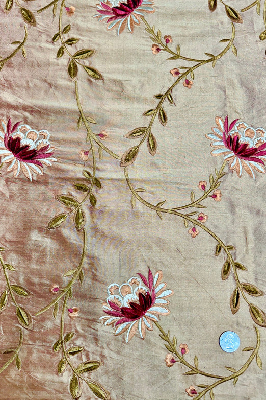 Red Gold/Multicolor Embroidered Dupioni Silk