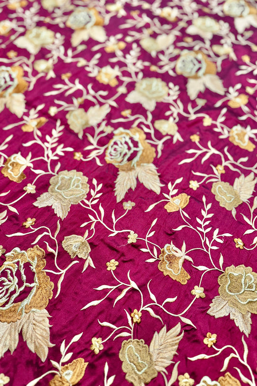 Maroon/Gold Embroidered Dupioni Silk MED-386/4