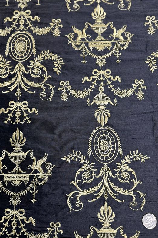 Black/Gold Embroidered Dupioni Silk