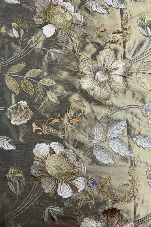 Flower on Moss Gold Embroidered Silk