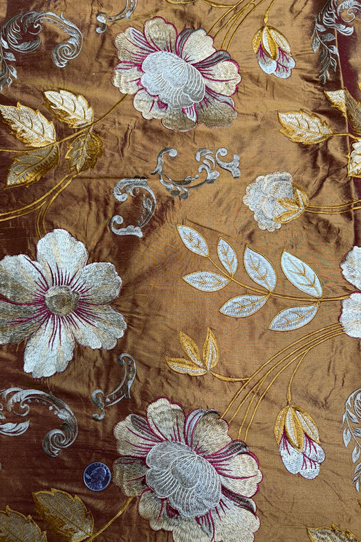 Flowers on Mustard Gold Embroidered Silk