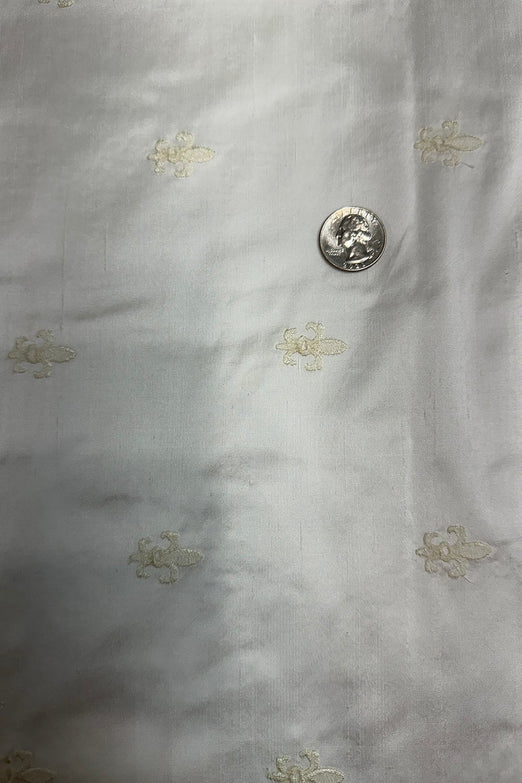 Small White Paisley on White Embroidered Silk