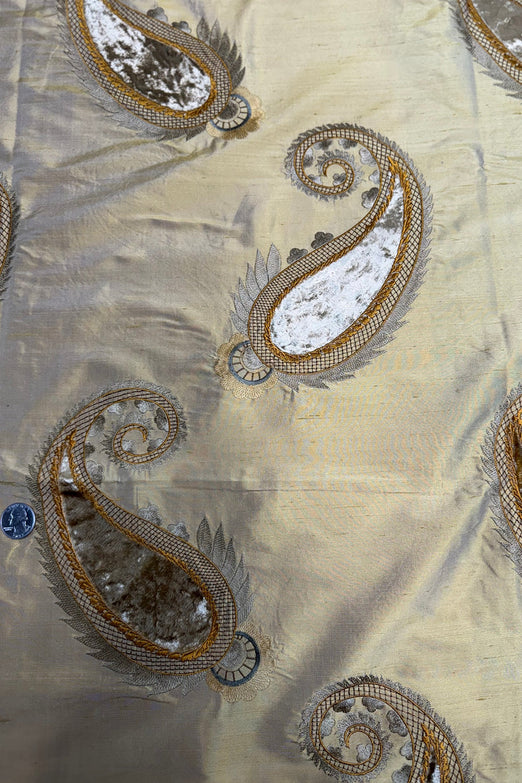 True Gold Paisley Embroidered Silk