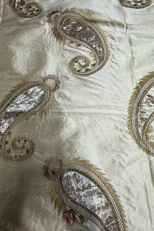 Light Gold Paisley Embroidered Silk