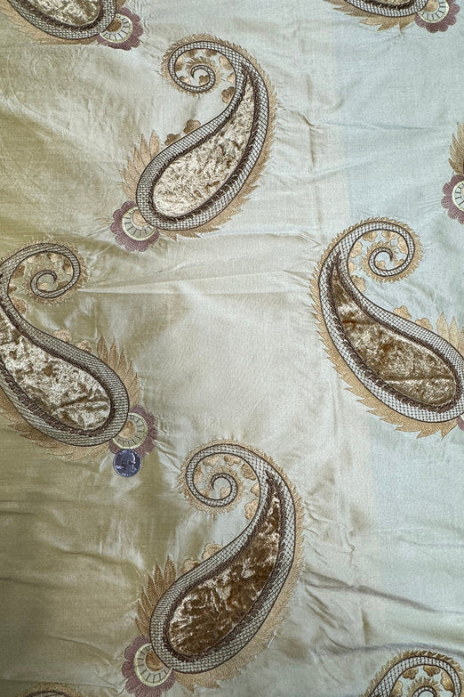 Yellow Gold Paisley Embroidered Silk