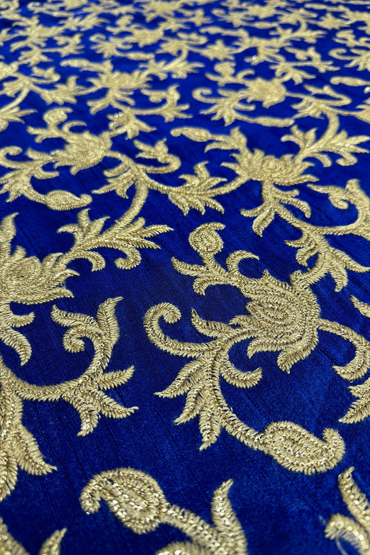 Gold Paisley on Blue Embroidered Silk
