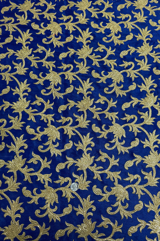 Gold Paisley on Blue Embroidered Silk