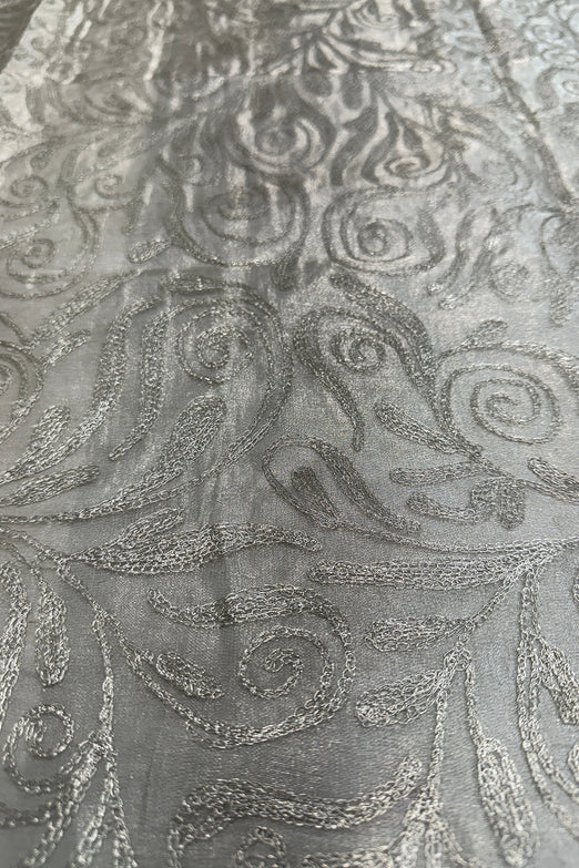 Silver Organza with Silver Paisley Thread Tissue Metallic Embroidery