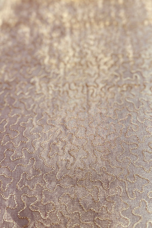 Pink Gold Organza With Gold Thread Tissue Metallic Embroidery