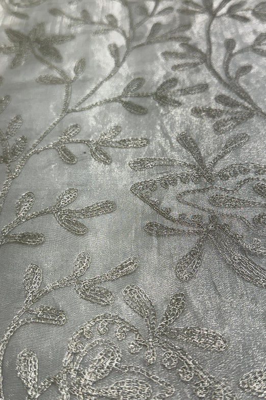 Silver Organza with Silver Flower Tissue Metallic Embroidery