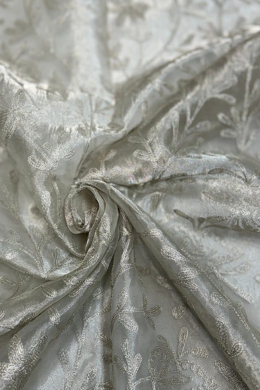 Silver Organza with Silver Flower Tissue Metallic Embroidery